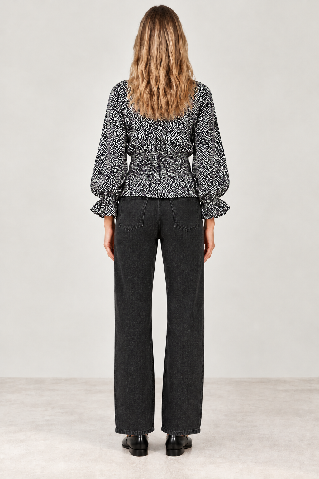 Women's Abstract Doe Print Long Sleeve Peplum Blouse