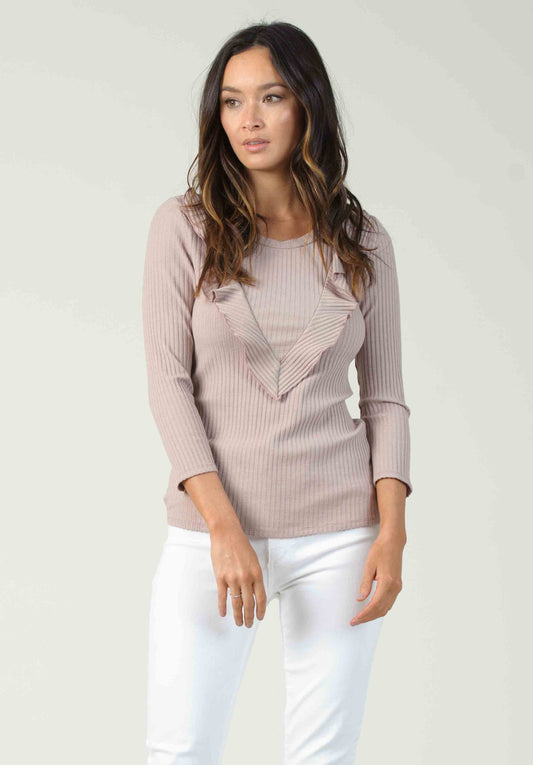 BERLIN RIBBED TOP WITH RUFFLE | BLUSH